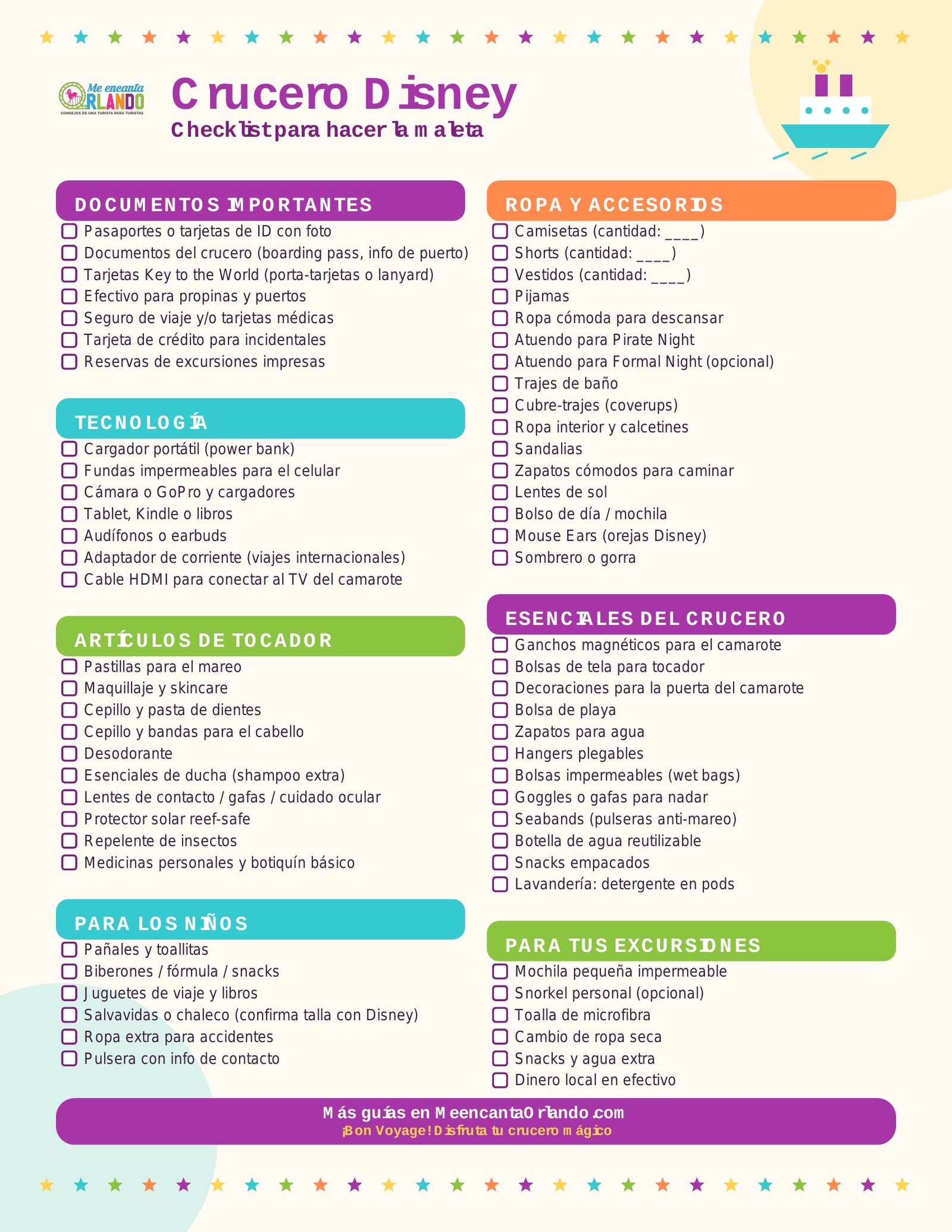 Vista previa del checklist imprimible para tu crucero Disney